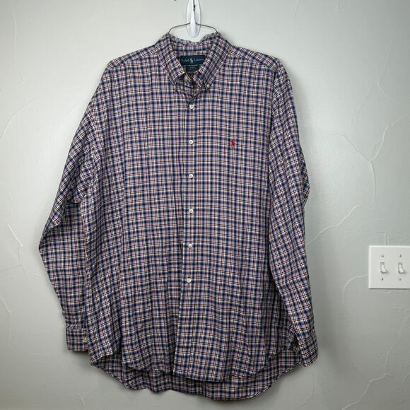 Ralph Lauren Blake Plaid Button Down Shirt XL Red Blue Cotton Classic Fit - Picture 3 of 8